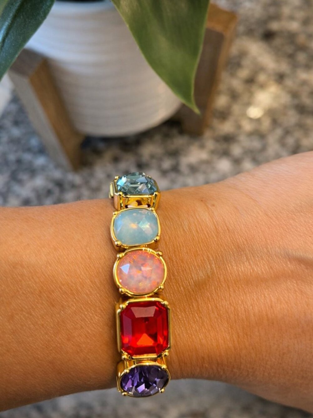 Crystal Stretch Bracelet – Multicolor Jewel Gold Tone